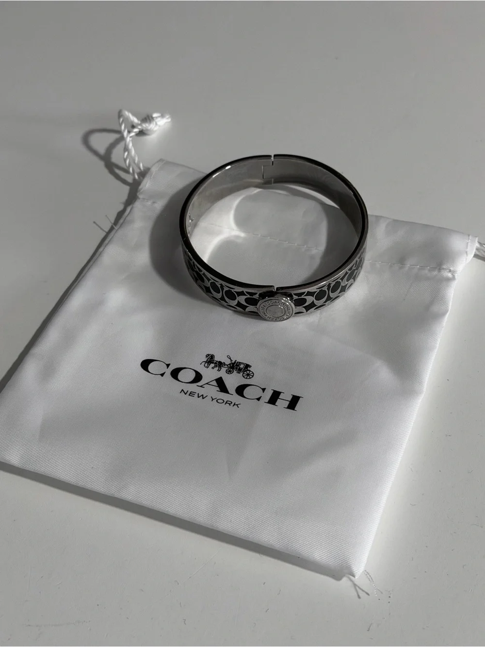 Coach Black and Silver Signature Enamel Bangle Bracelet